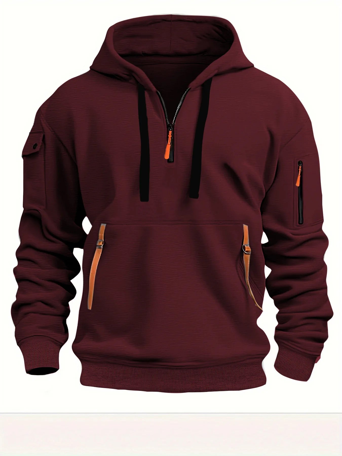 Men’s Casual Sports Hoodie – Solid Color Pullover, Arm Pocket, Plus Size