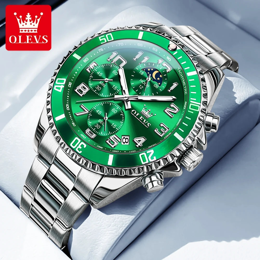 OLEVS 2926 Men's Watch Luxury Brand Gold Waterproof Calendar Moon Phase Chronograph Top Fashion Stainless Steel Men Quartz Watch