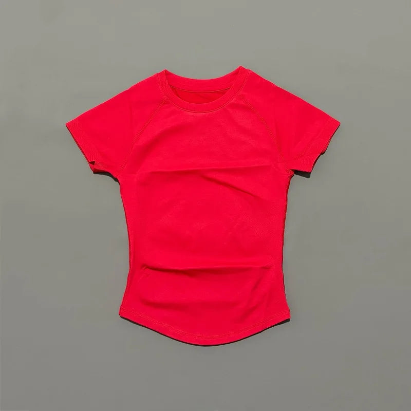 Short Sleeve Seamless Yoga Top Women Quick Dry Breathable Slim Fit Workout Gym Running Fitted Sports T-Shirt Activewear