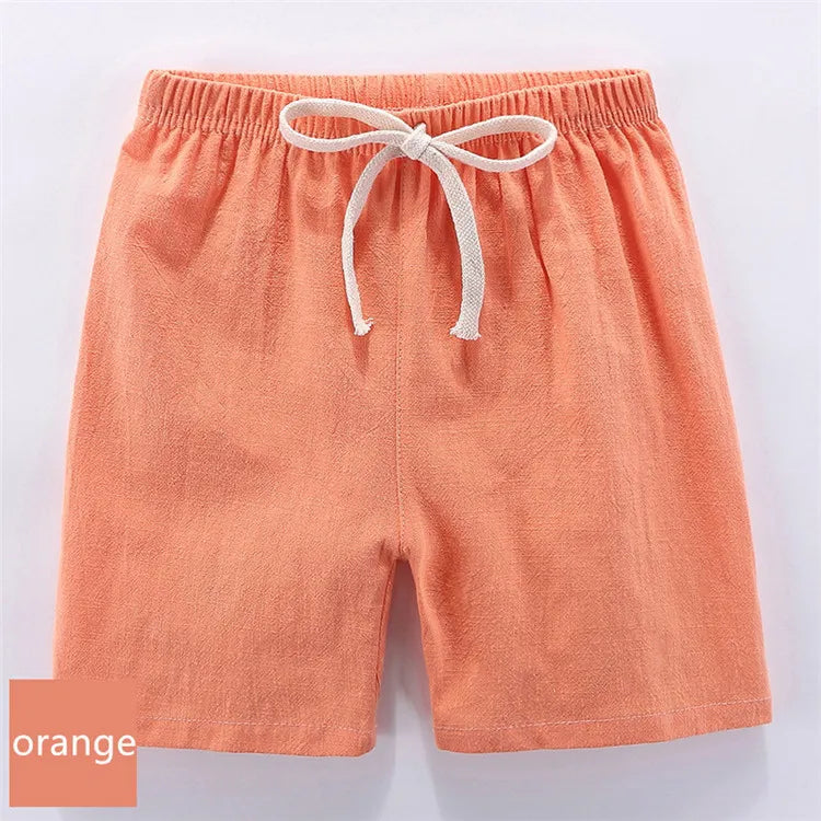 Kids' Beach Shorts – Candy Color Cotton Linen, Breathable Unisex (100–160cm)