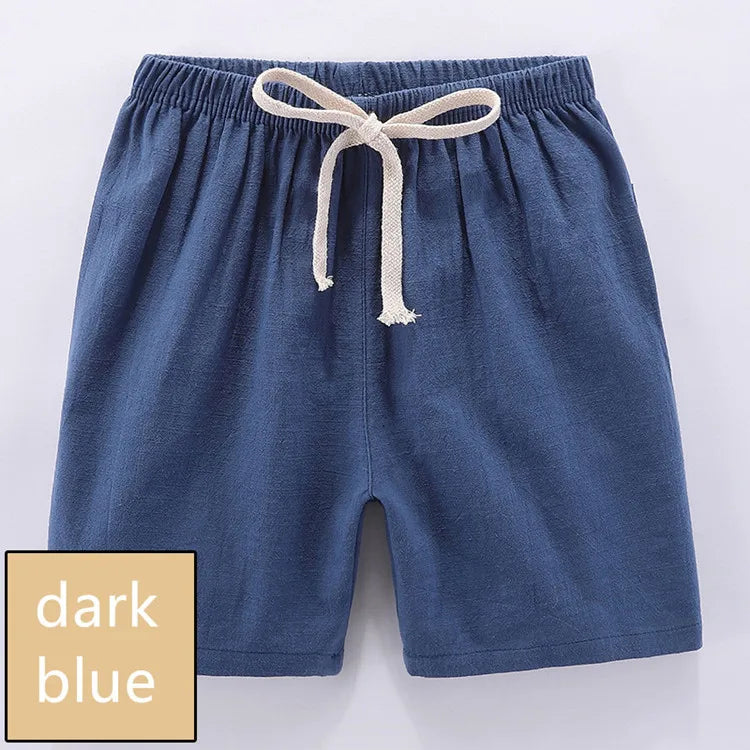 Kids' Beach Shorts – Candy Color Cotton Linen, Breathable Unisex (100–160cm)