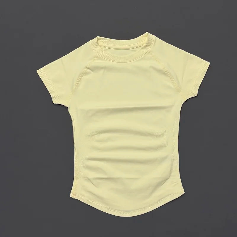 Short Sleeve Seamless Yoga Top Women Quick Dry Breathable Slim Fit Workout Gym Running Fitted Sports T-Shirt Activewear
