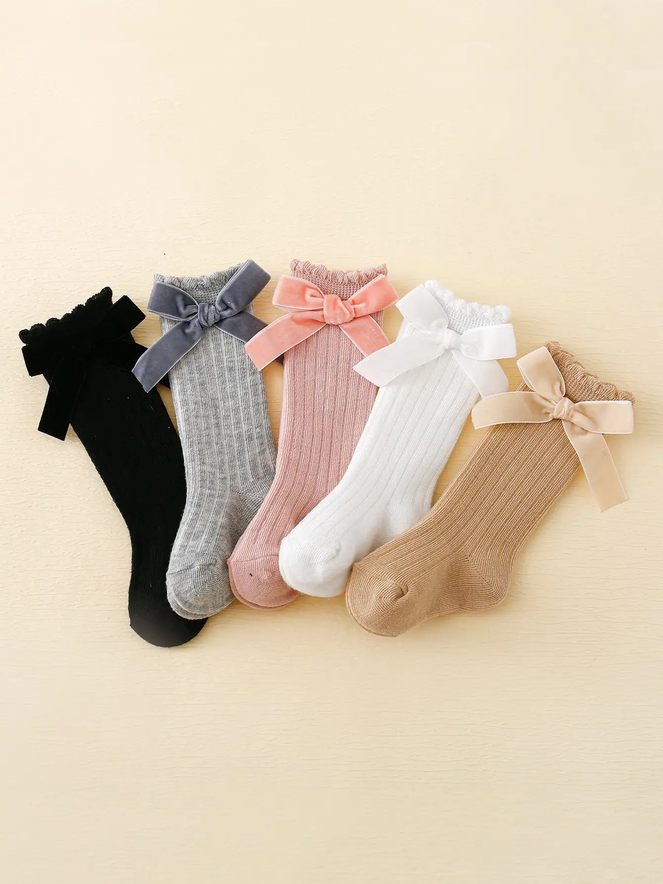Baby Girls' Knee High Socks with Bow – Soft Cotton Princess Socks, 4/5 Pairs (1–3Y)