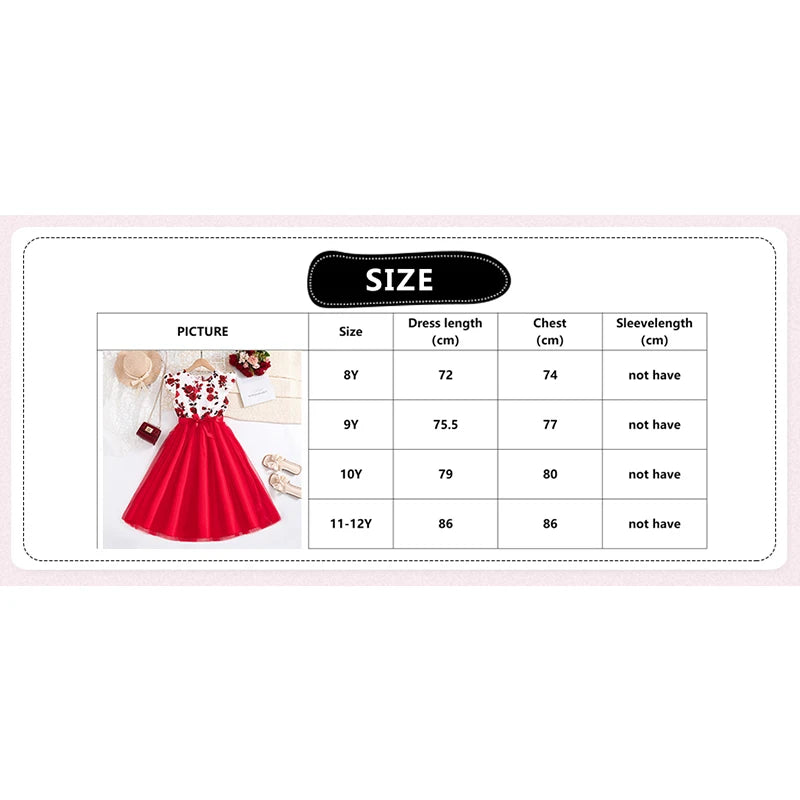 Girls' Formal Rose Floral Tulle Dress – Ruffled Sleeves with Belt (8–12Y)