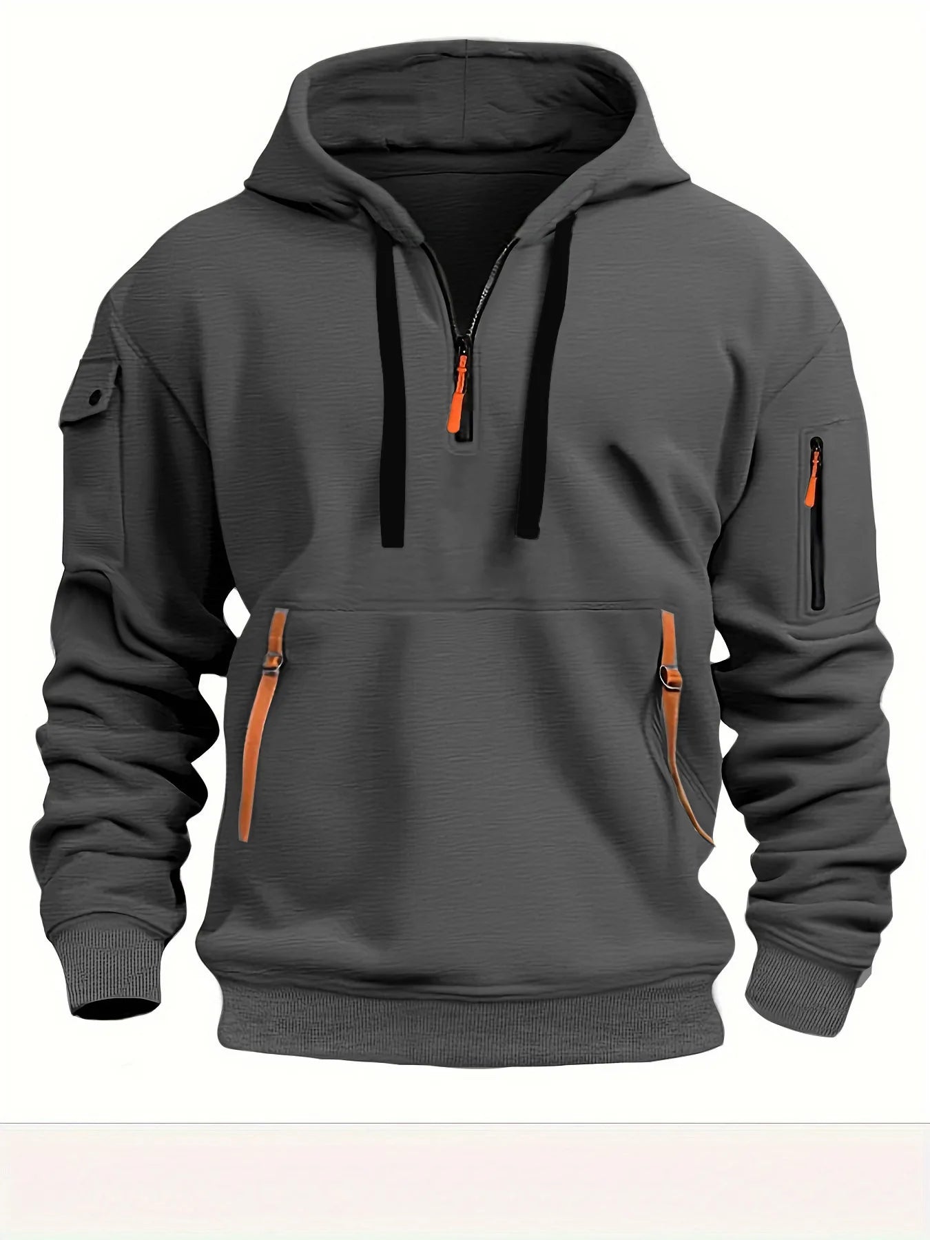 Men’s Casual Sports Hoodie – Solid Color Pullover, Arm Pocket, Plus Size