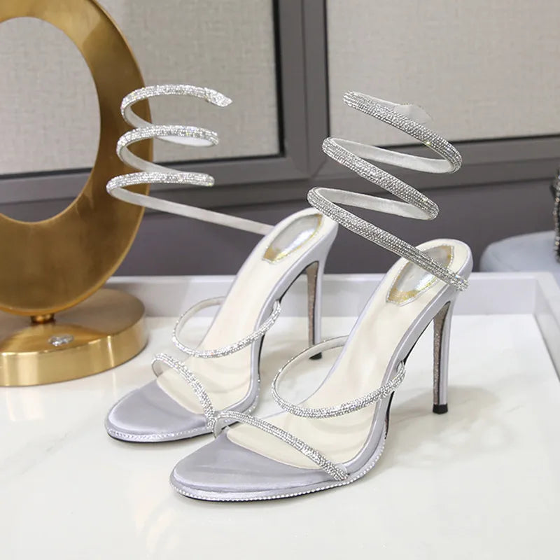 Women's Rhinestone Gladiator Sandals – Crystal High Heel Party Shoes (EU 35–42)