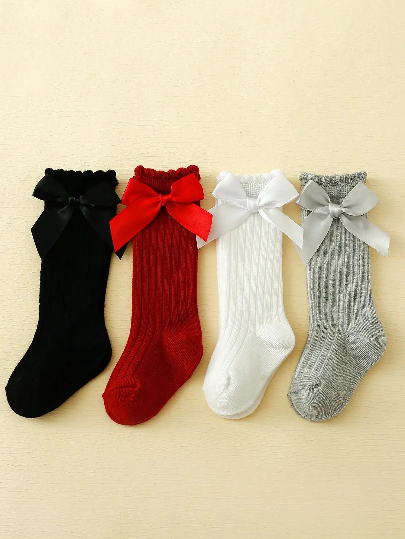 Baby Girls' Knee High Socks with Bow – Soft Cotton Princess Socks, 4/5 Pairs (1–3Y)