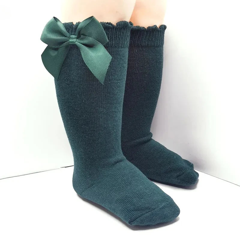 Baby Girl Knee High Socks with Bow Ruffles – Soft Cotton Toddler Stockings