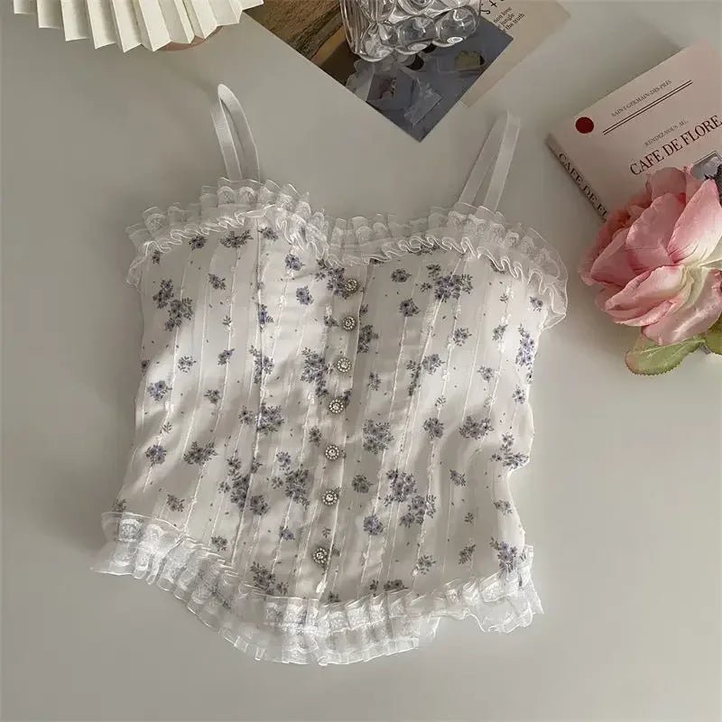 Women’s Floral Lace Vest – Halter Neck, Backless, Sleeveless Casual Top