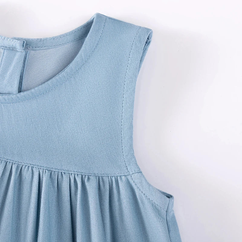 Girls' Cherry Denim Sleeveless Dress – Casual Summer A-Line Dress (2–7Y)