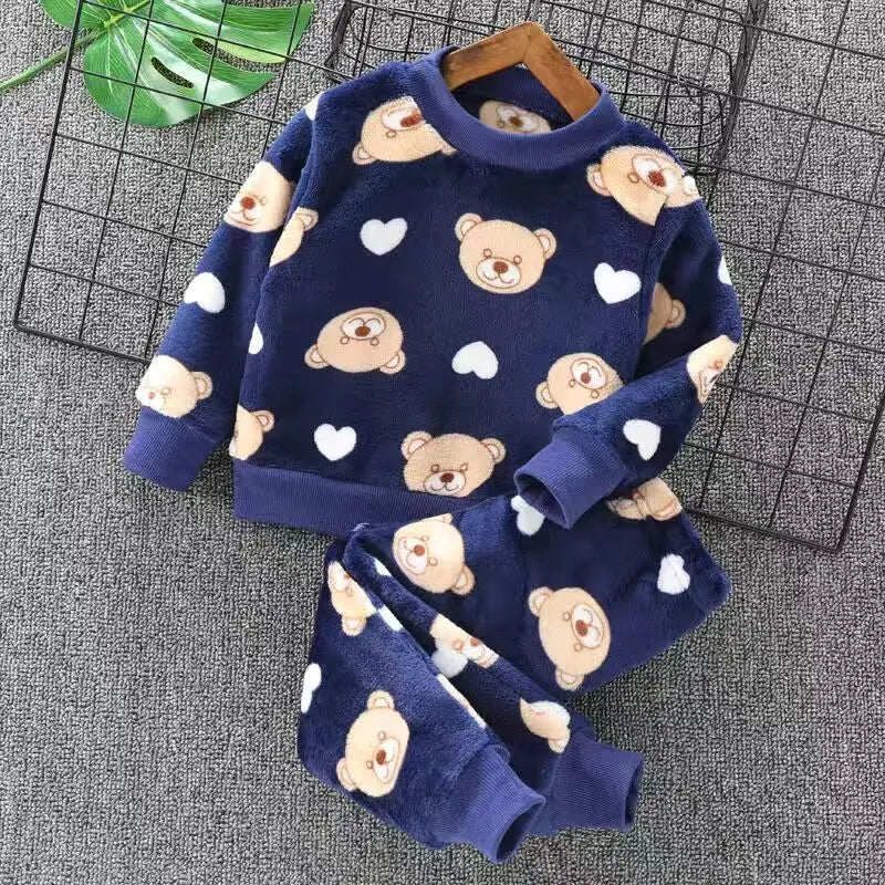 Baby Kids 3-Piece Fleece Outfit – Hooded Coat, Top & Pants Set (12M–4T)