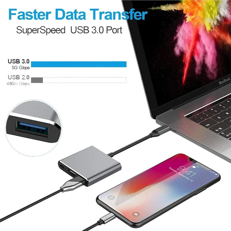 Compact 3-in-1 USB-C Hub with HDMI Adapter USB 3.0 Docking Station MacBook Air Converter for Enhanced Connectivity