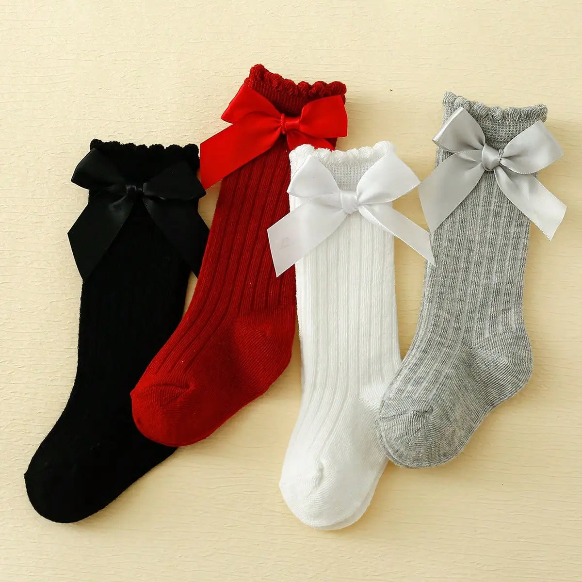 Baby Girls' Knee High Socks with Bow – Soft Cotton Princess Socks, 4/5 Pairs (1–3Y)