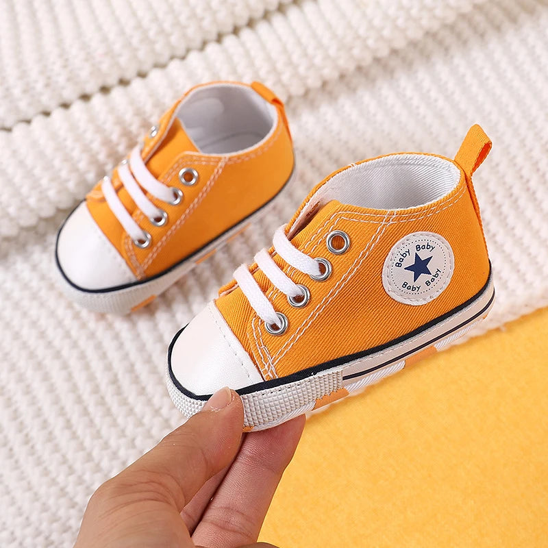 Baby Canvas Sneakers – Star Print Anti-Slip First Walkers (0–18M)