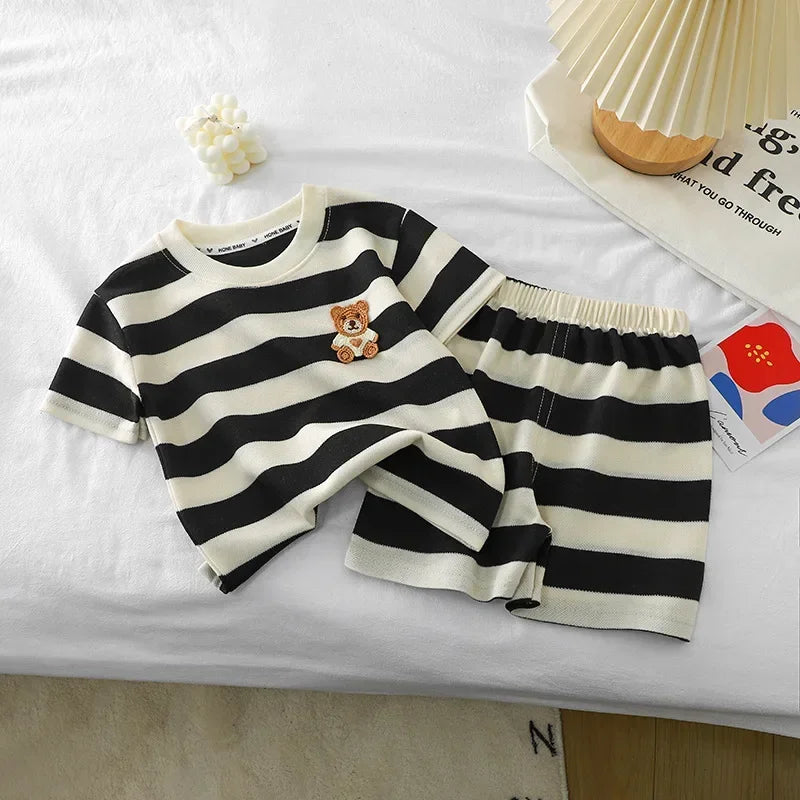 Kids' Striped T-Shirt & Shorts Set – Unisex Summer Tracksuit (Boys & Girls)
