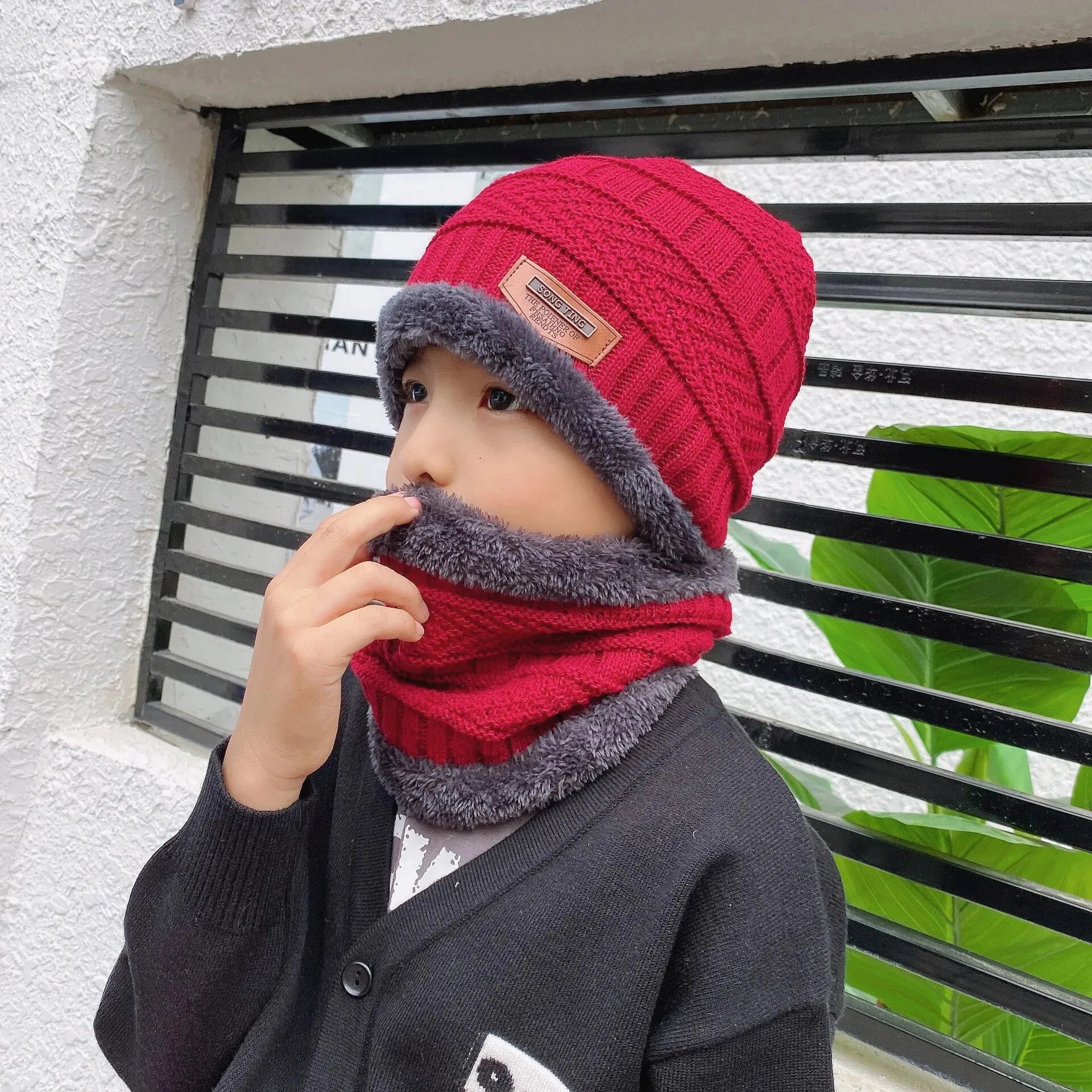Children's Hats Winter Velvet Warm Neck Brace Two-Piece Hat Men's And Women's Treasure Outdoor Thickened Knitted Beanie