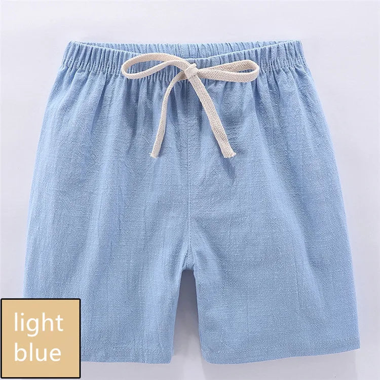 Kids' Beach Shorts – Candy Color Cotton Linen, Breathable Unisex (100–160cm)