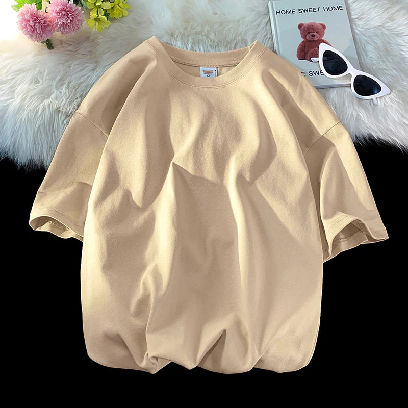 Oversized Summer Short Sleeve Men's T Shirt New Fashion Solid Loose O-Neck T Shirts Mens Cotton Hip Hop Streetwear Top Tees 5XL