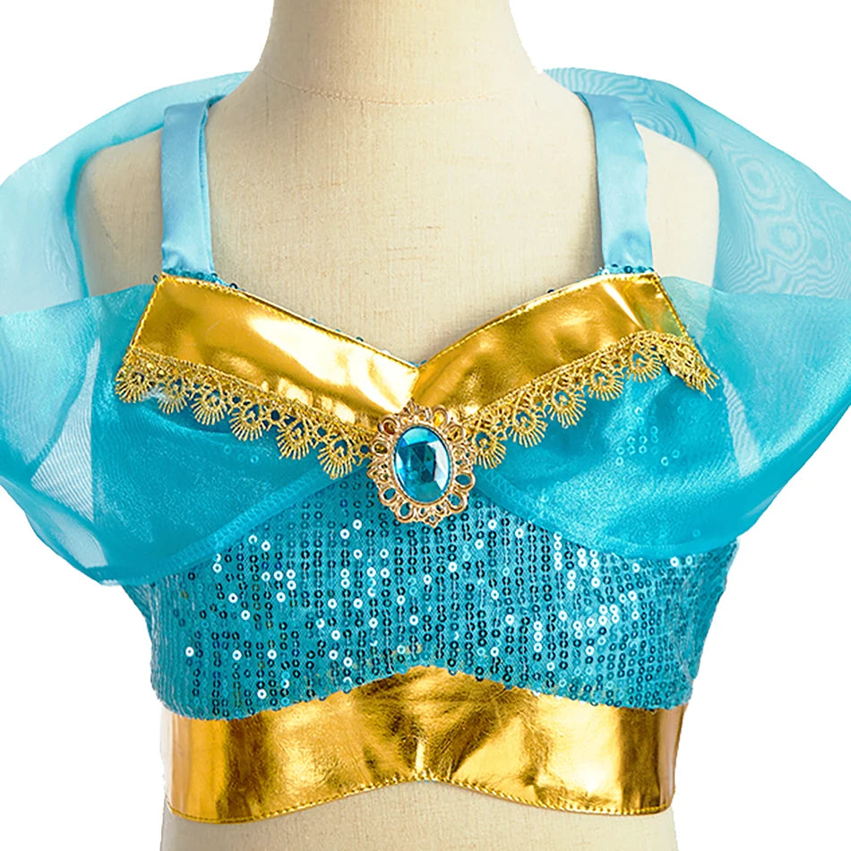 Girls' Jasmine Arabian Princess Costume – Sequin Dress for Halloween & Carnival (Sizes 100–150)