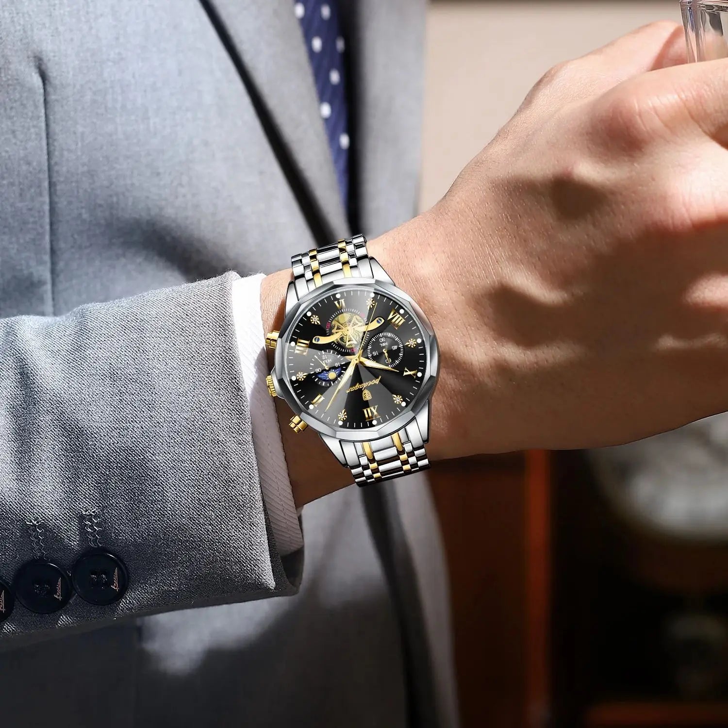 POEDAGAR Luxury Men Clock Waterproof Luminous Chronograph Sport Man Wristwatch Stainless Steel Fahion Quartz Men's Watches Reloj