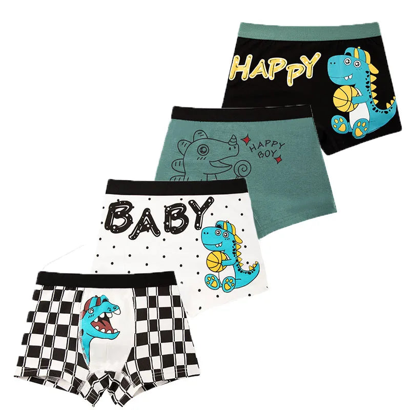 Boys' Cotton Boxer Briefs 4-Pack – Fun Print Kids Underwear (Ages 3–14)