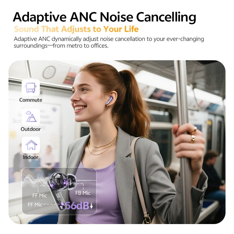 QCY N70 Pro - Adaptive ANC Wireless Earbuds with Hi-Res Audio