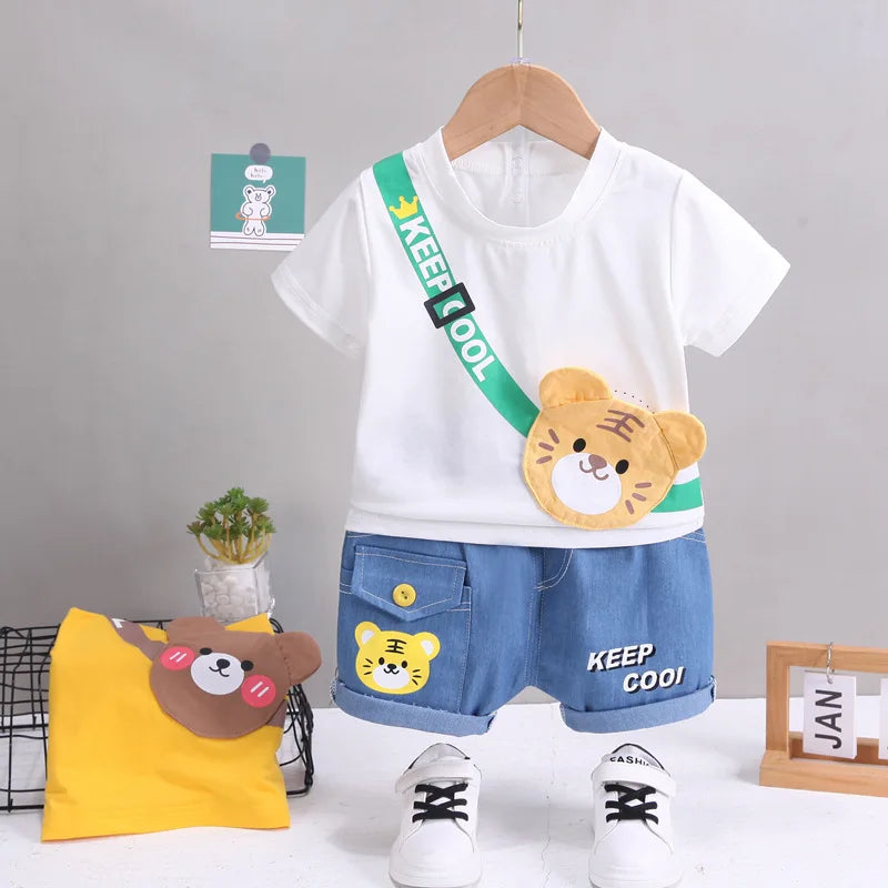 Baby Boys' Summer 2-Piece Set – Cartoon Bear Cotton T-Shirt & Shorts (9M–5T)