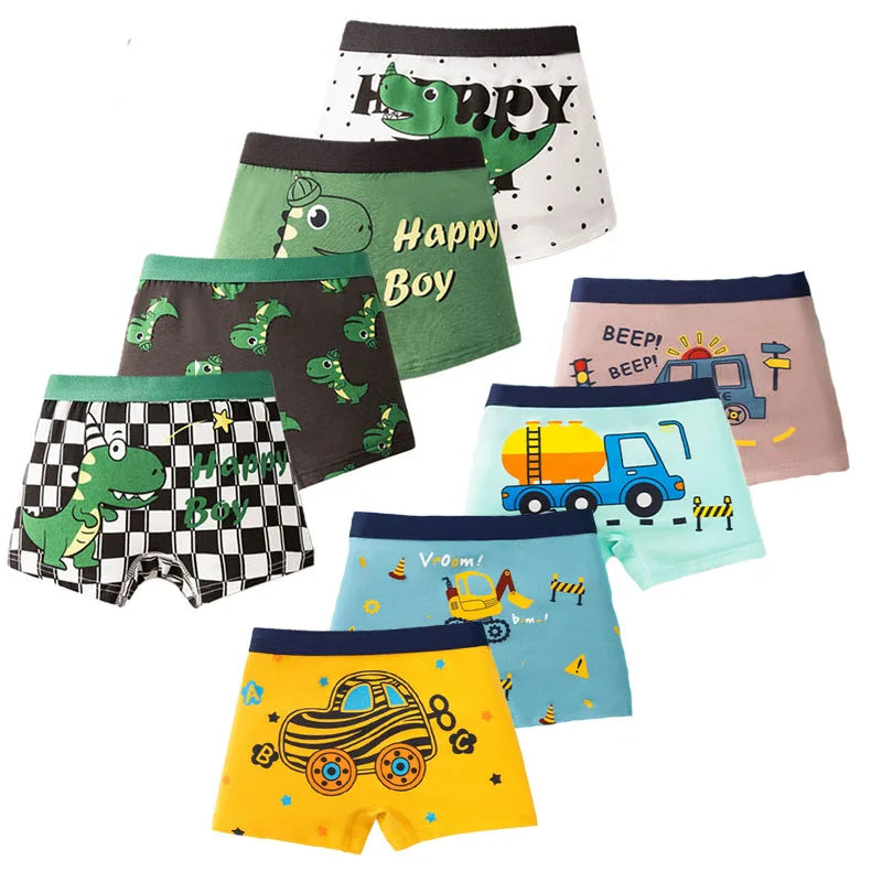 Boys' Cotton Boxer Briefs 4-Pack – Fun Print Kids Underwear (Ages 3–14)