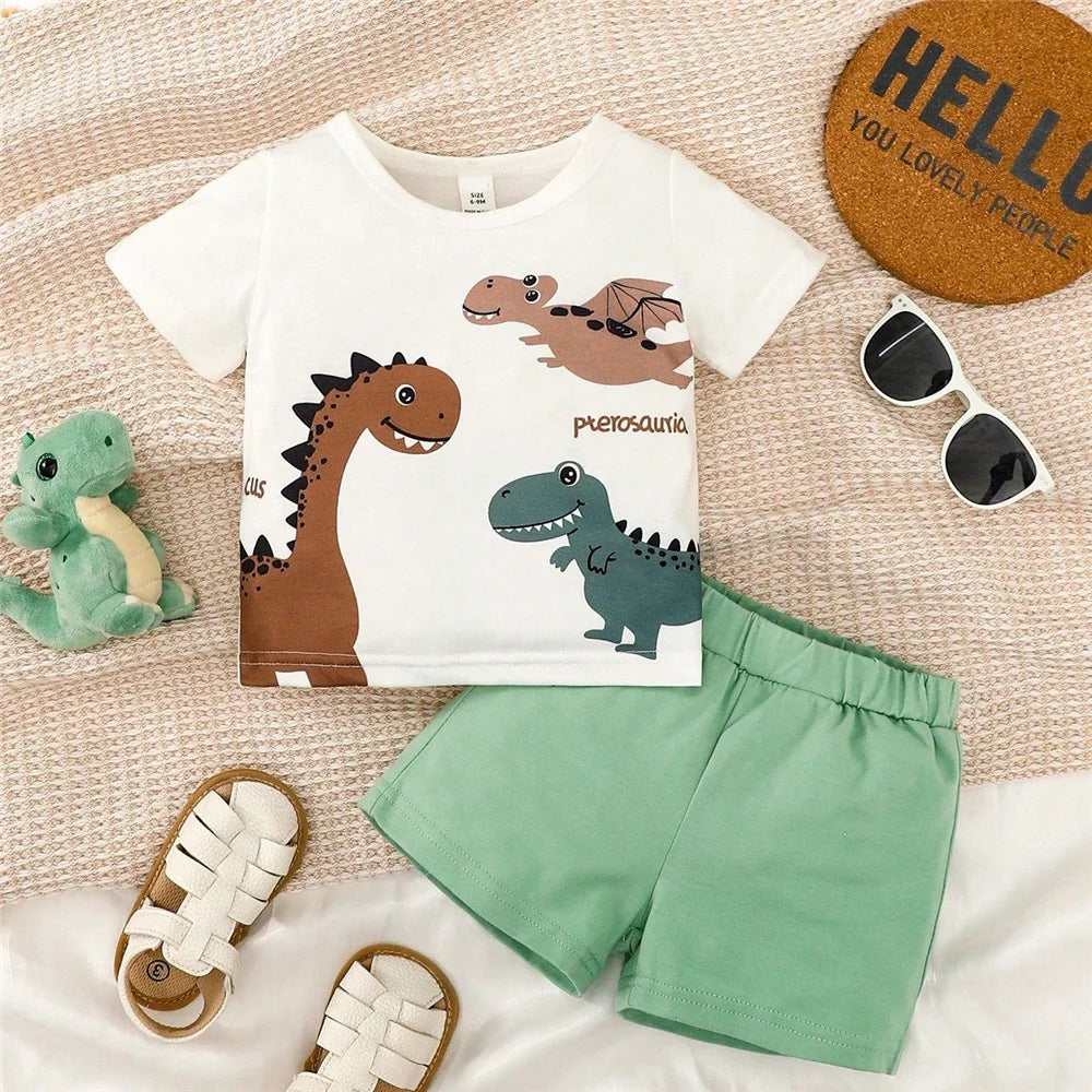 Baby Boy 2-Piece Dinosaur Set – Short Sleeve Top & Shorts (0–3 Years)