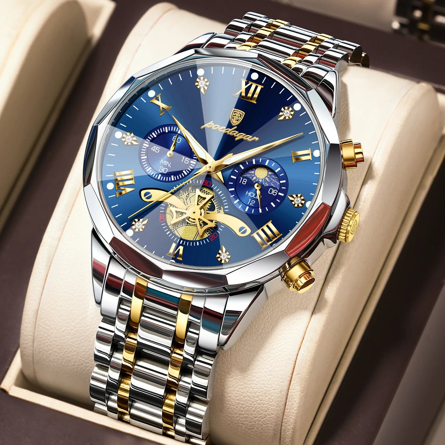 POEDAGAR Luxury Men Clock Waterproof Luminous Chronograph Sport Man Wristwatch Stainless Steel Fahion Quartz Men's Watches Reloj