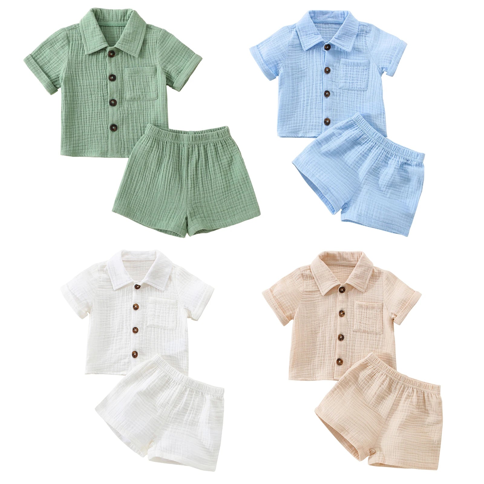 Toddler Baby 2-Piece Summer Set – Button Down Lapel Shirt & Shorts (0–3Y)