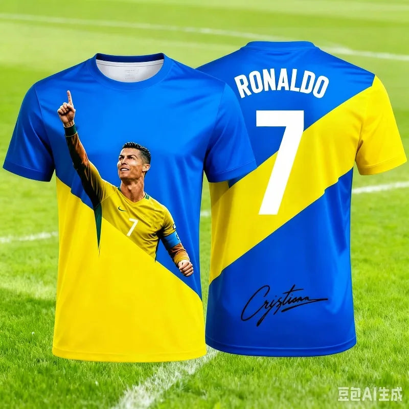 2026 New Cristiano Ronaldo Portugal Team Full-Color Print T-Shirt, Signature Style, Unisex Fan Sports Casual Short-Sleeve