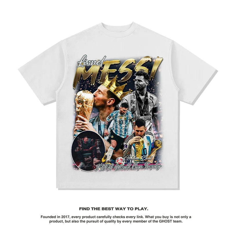 Messi Argentina American Star T-shirt Street Hip-hop Trendy Brand Retro Printing Pure Cotton Short Sleeves