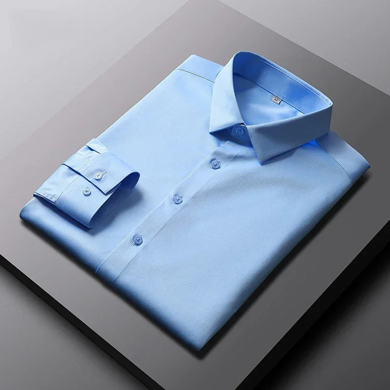 Men’s Business Casual Shirt – Long Sleeve Solid Color, Wrinkle Free, All‑Season