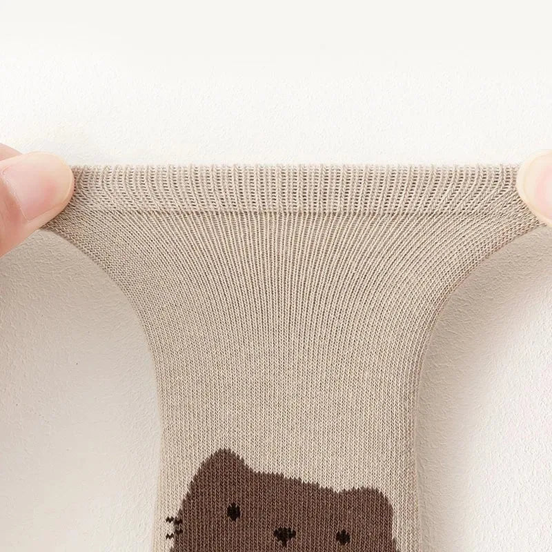 Kids' Non-Slip Floor Socks – Cartoon Fox & Bear Print, 6 Pairs (Toddler 1–4Y)