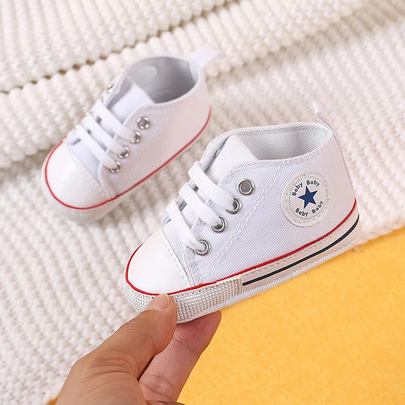 Baby Canvas Sneakers – Star Print Anti-Slip First Walkers (0–18M)