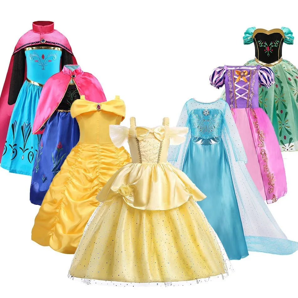 Girls' Disney Princess Costume Dress – Elsa, Belle, Rapunzel & More (3–10T)