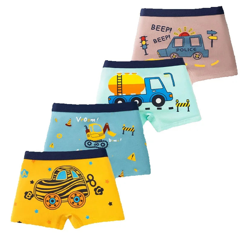 Boys' Cotton Boxer Briefs 4-Pack – Fun Print Kids Underwear (Ages 3–14)