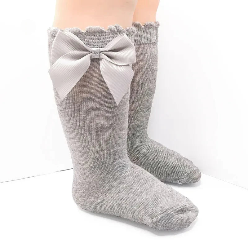 Baby Girl Knee High Socks with Bow Ruffles – Soft Cotton Toddler Stockings