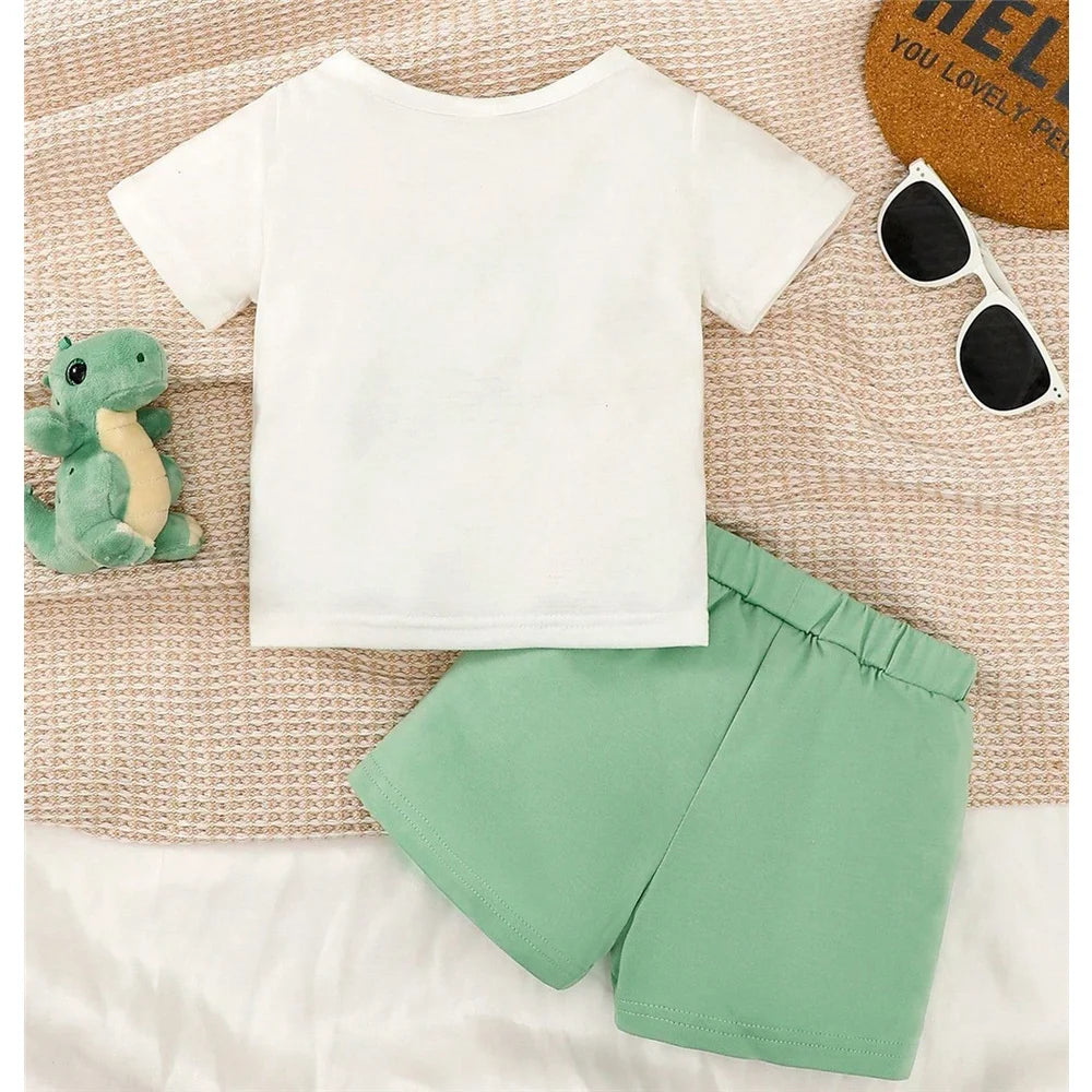 Baby Boy 2-Piece Dinosaur Set – Short Sleeve Top & Shorts (0–3 Years)