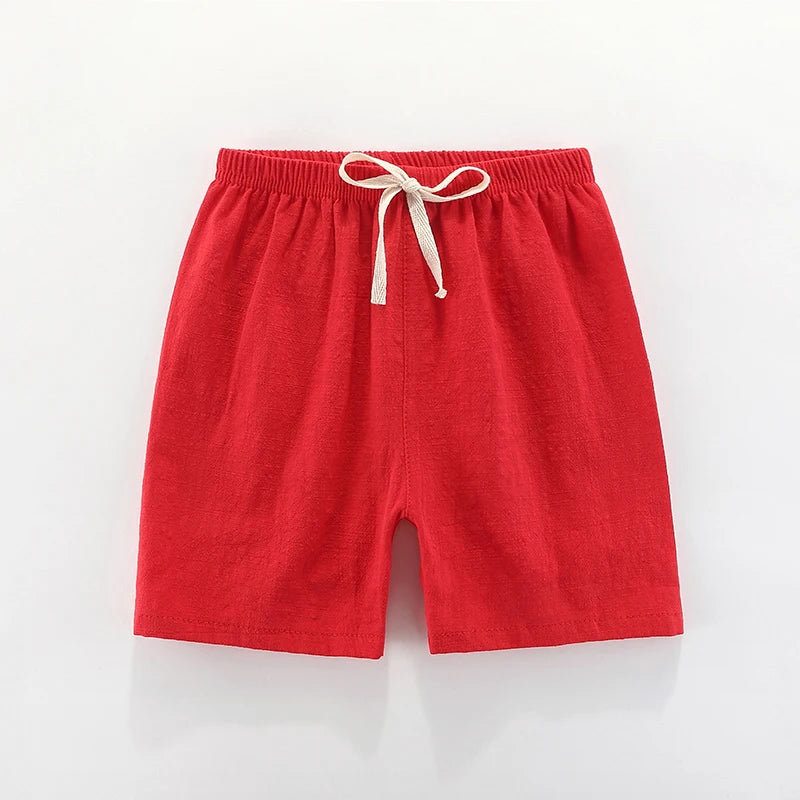 Kids' Beach Shorts – Candy Color Cotton Linen, Breathable Unisex (100–160cm)