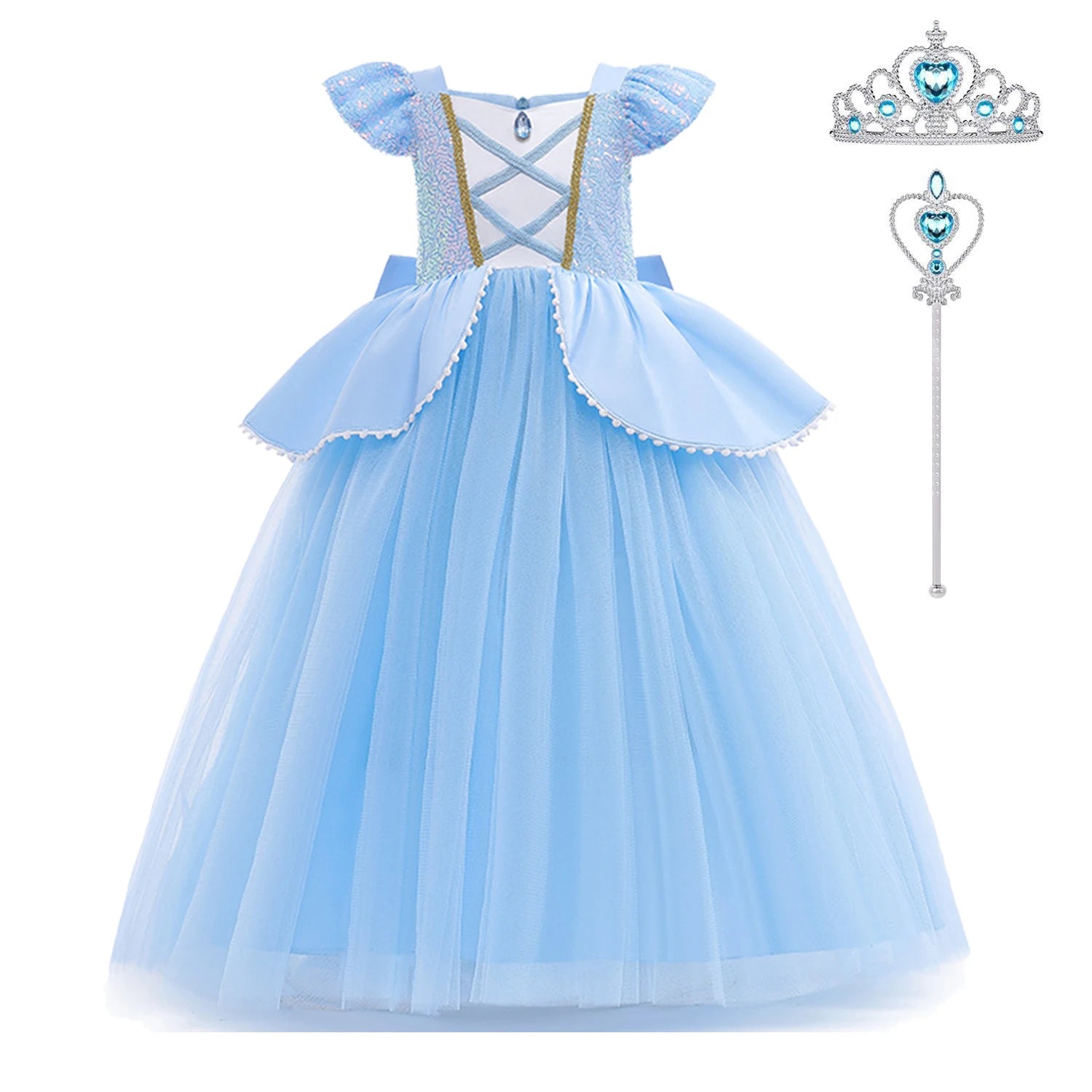 Girls' Cinderella Sequin Princess Dress – Costume with Crown & Gloves (2–10Y)