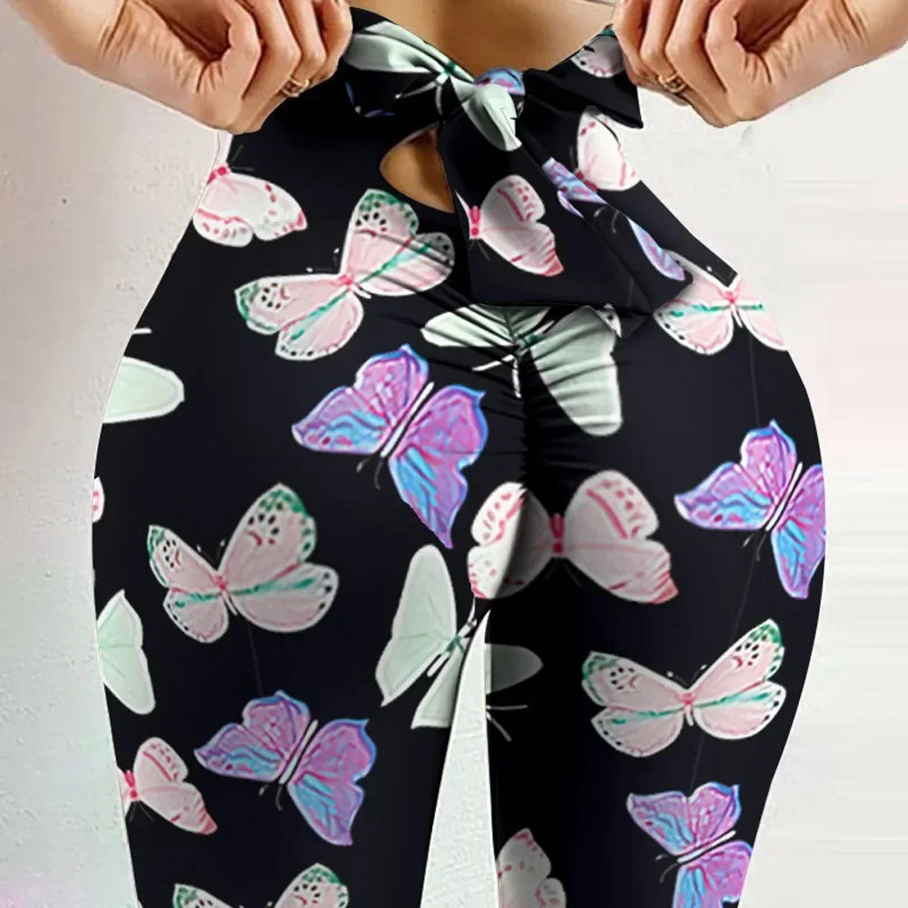 Women’s Butterfly Print Leggings – High Waist, Bowknot Yoga Pants, Butt Lift Fitness Tights