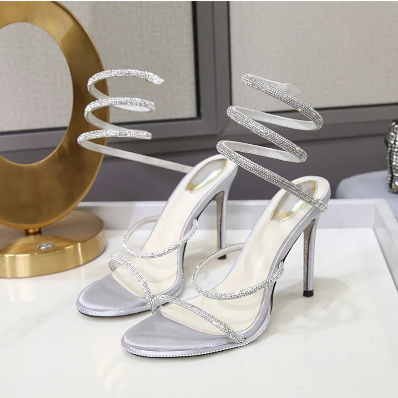 Women's Rhinestone Gladiator Sandals – Crystal High Heel Party Shoes (EU 35–42)