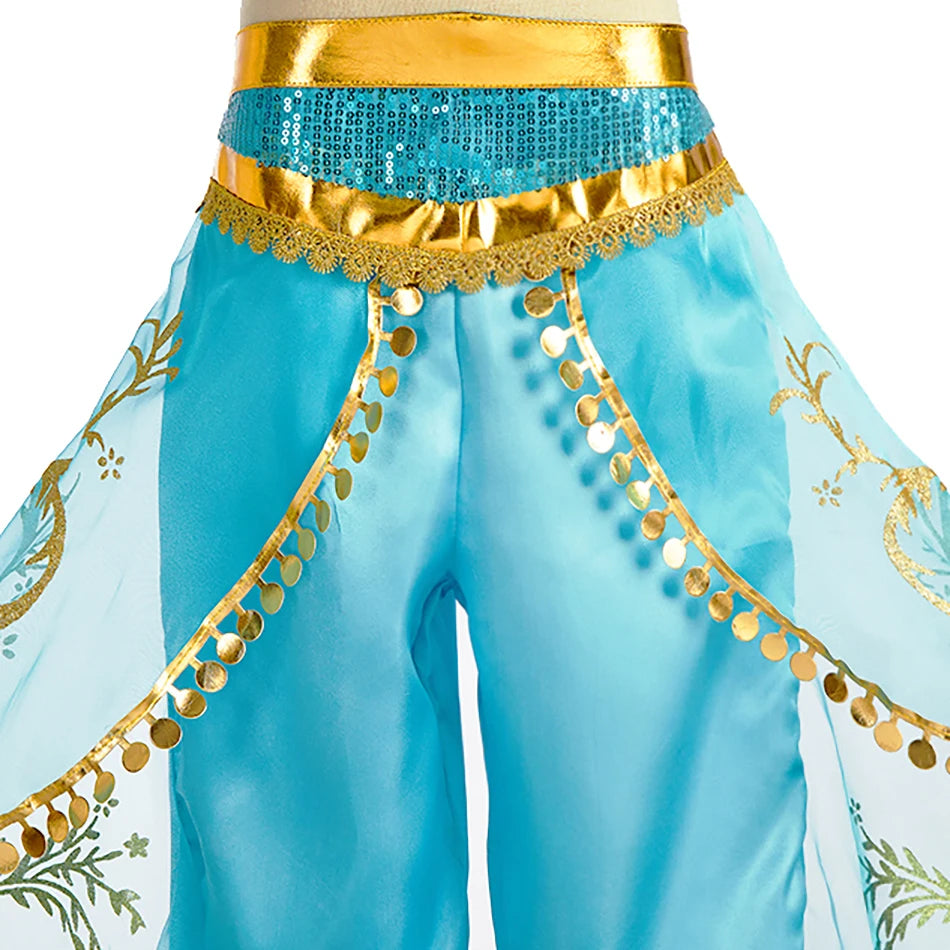 Girls' Jasmine Arabian Princess Costume – Sequin Dress for Halloween & Carnival (Sizes 100–150)