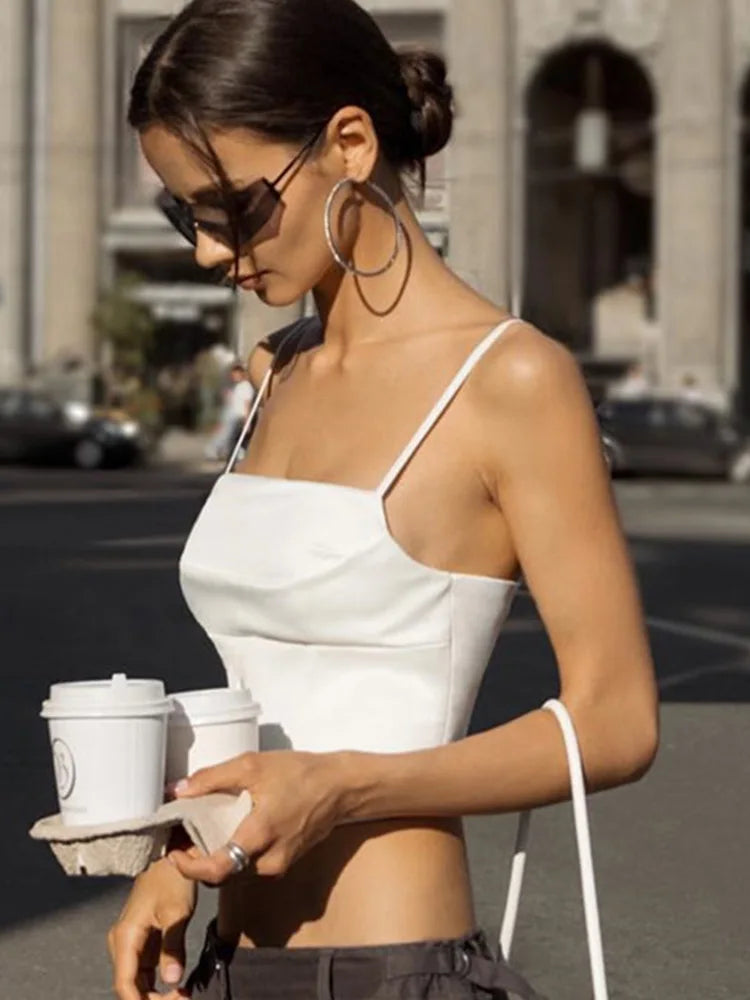 Women’s Crop Top – Spaghetti Strap, Backless Bandage, Lace‑Up Party Style
