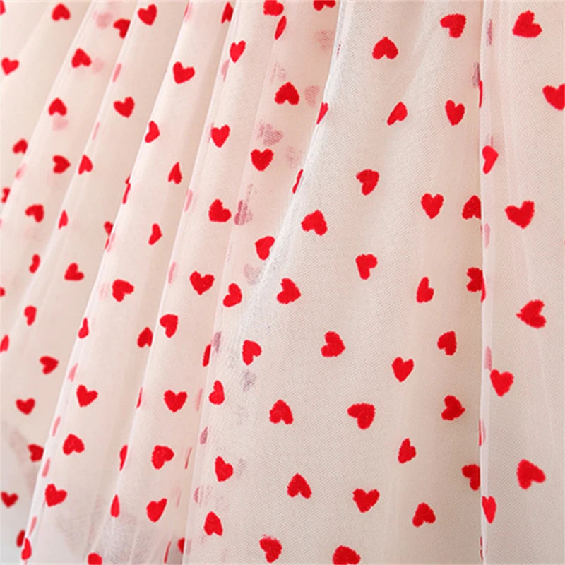 Baby Girl Red Heart Embroidered Tutu Dress – Mesh Bow Birthday Party Dress