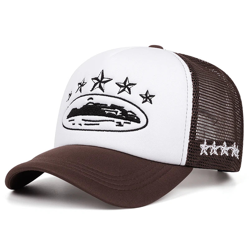 New Five Star Mesh Hat Men's Street Hip Hop Hat Women's Outdoor Sunshade Hat Cycling Skateboard Hat Daily Wearing Baseball Hat