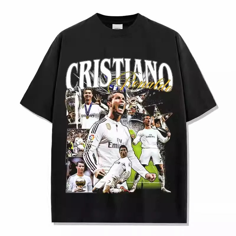 2026 Cristiano Ronaldo  Short Sleeve Football Star Design American Print Heavy Cotton T-Shirt Comfortable and Breathable