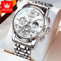 OLEVS 2856 Quartz Watches for Men Fashion Flywheel Design Chronograph Waterproof Luminous Calendar Moon Phase Men's Wristwatches